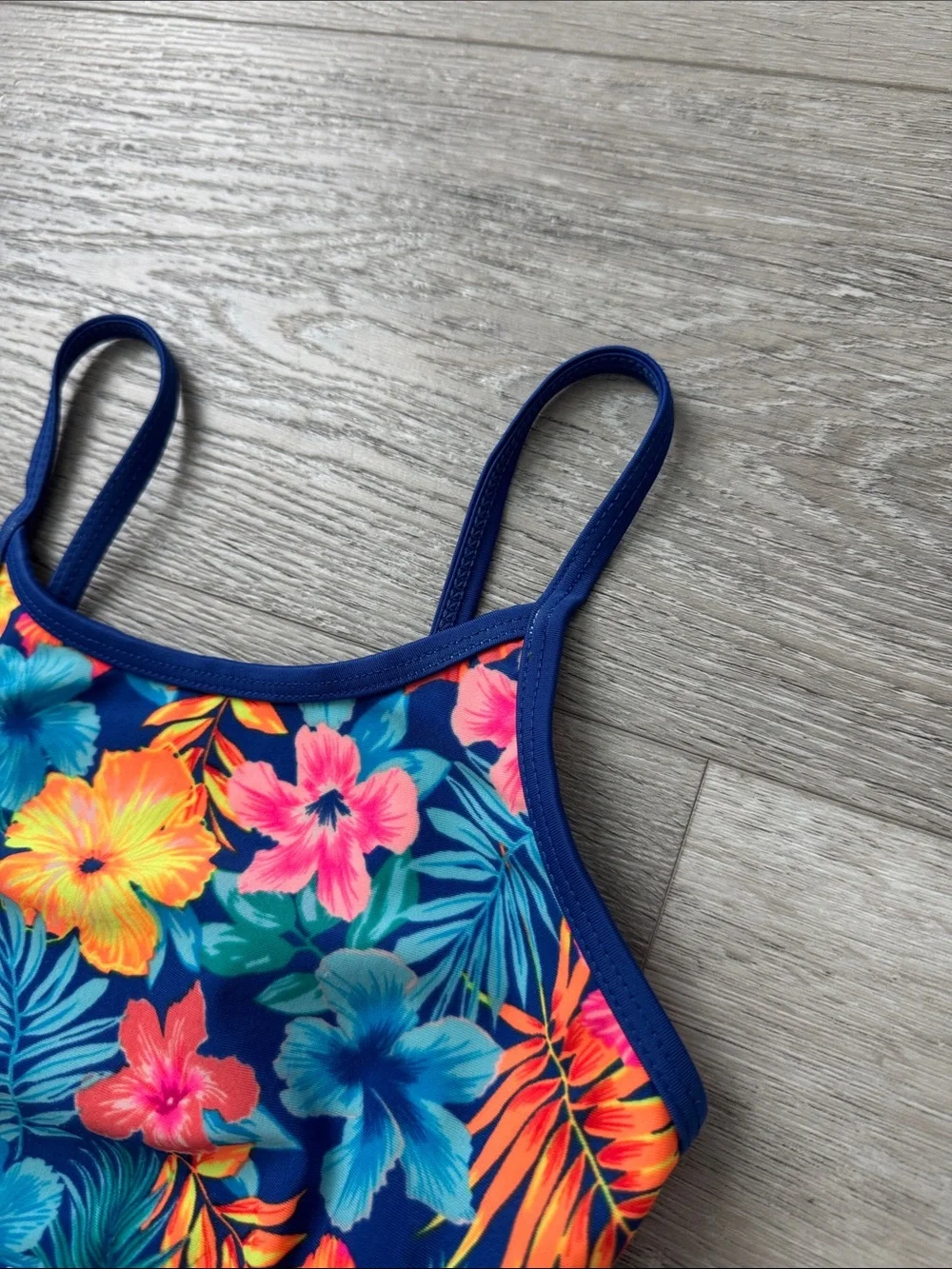 Cat & Jack Girls' Navy Floral & Polka Dot One-Piece Swimsuit w/Peek a Boo Sides